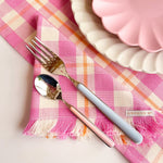 Backordered: Abigail Plaid Party Napkin in Bubblegum and Peach