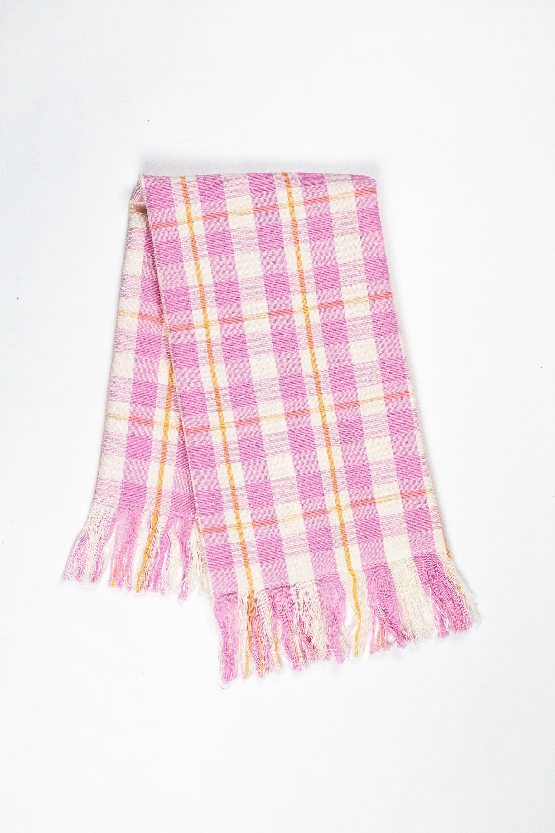 Abigail Plaid Kitchen Towel in Bubblegum and Peach
