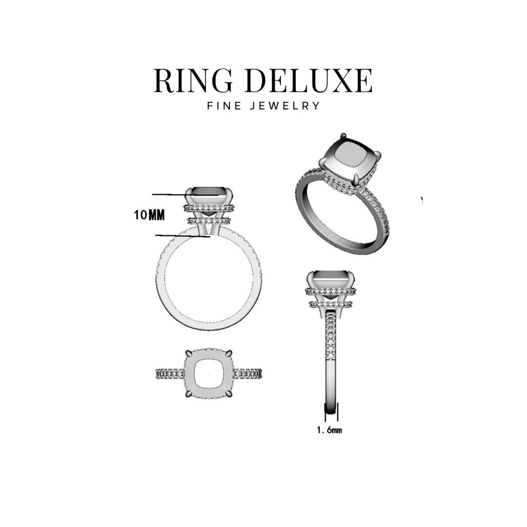 4.0ct Cushion Cut Moissanite Diamond Double Hidden Halo Engagement Ring Ring Deluxe Fine Jewelry