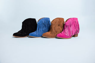 Amos Fringe Ankle Bootie in Black Suede - By Baano