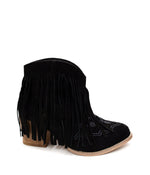 Amos Fringe Ankle Bootie in Black Suede Naughty Monkey