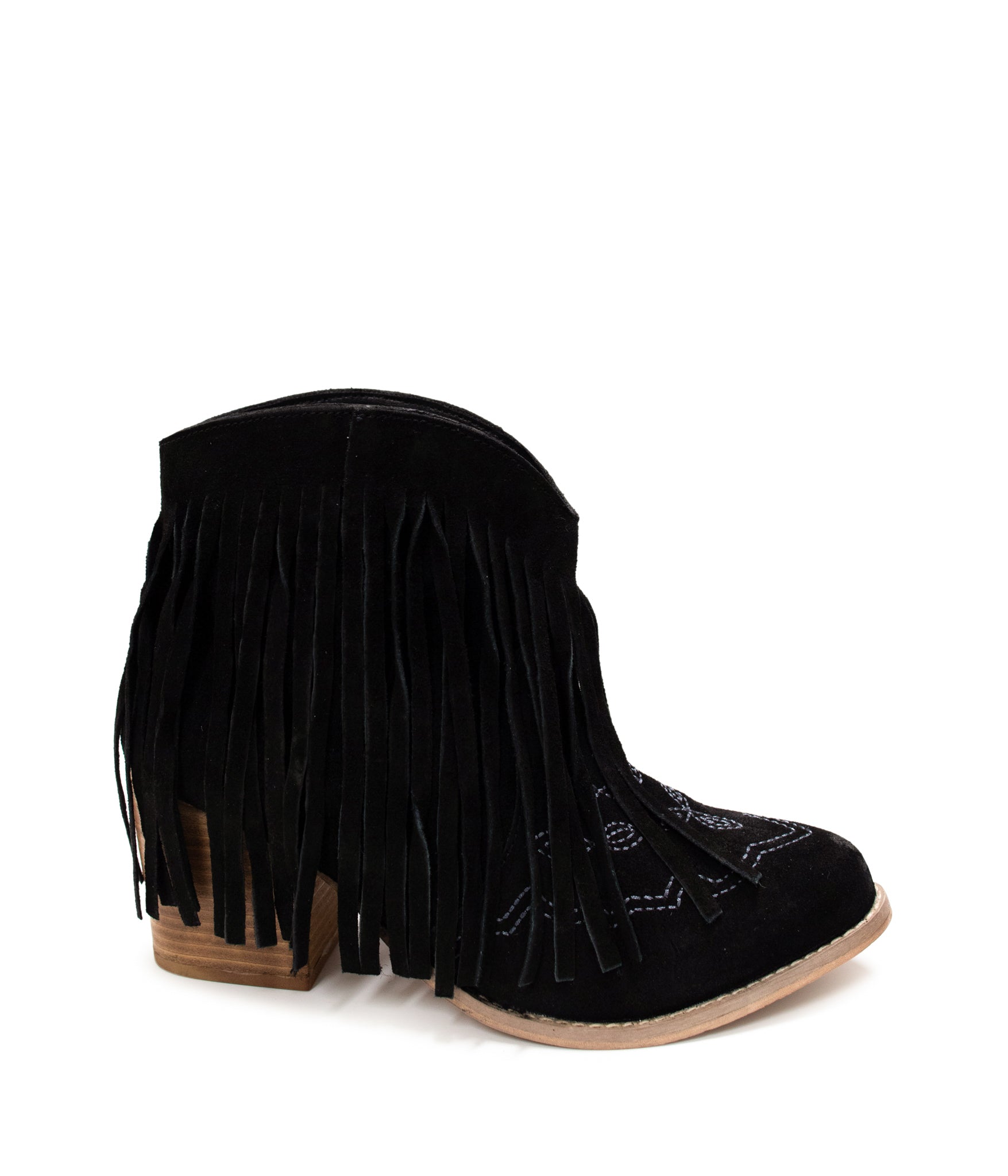 Amos Fringe Ankle Bootie in Black Suede Naughty Monkey