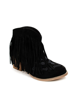 Amos Fringe Ankle Bootie in Black Suede - By Baano