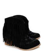 Amos Fringe Ankle Bootie in Black Suede Naughty Monkey