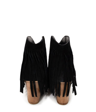 Amos Fringe Ankle Bootie in Black Suede - By Baano