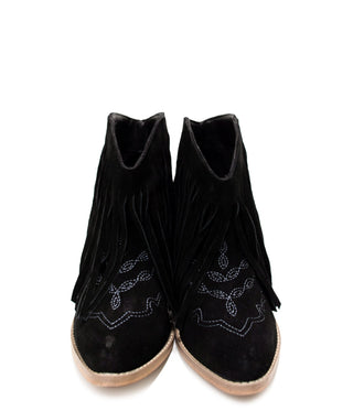 Amos Fringe Ankle Bootie in Black Suede - By Baano