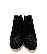 Amos Fringe Ankle Bootie in Black Suede Naughty Monkey
