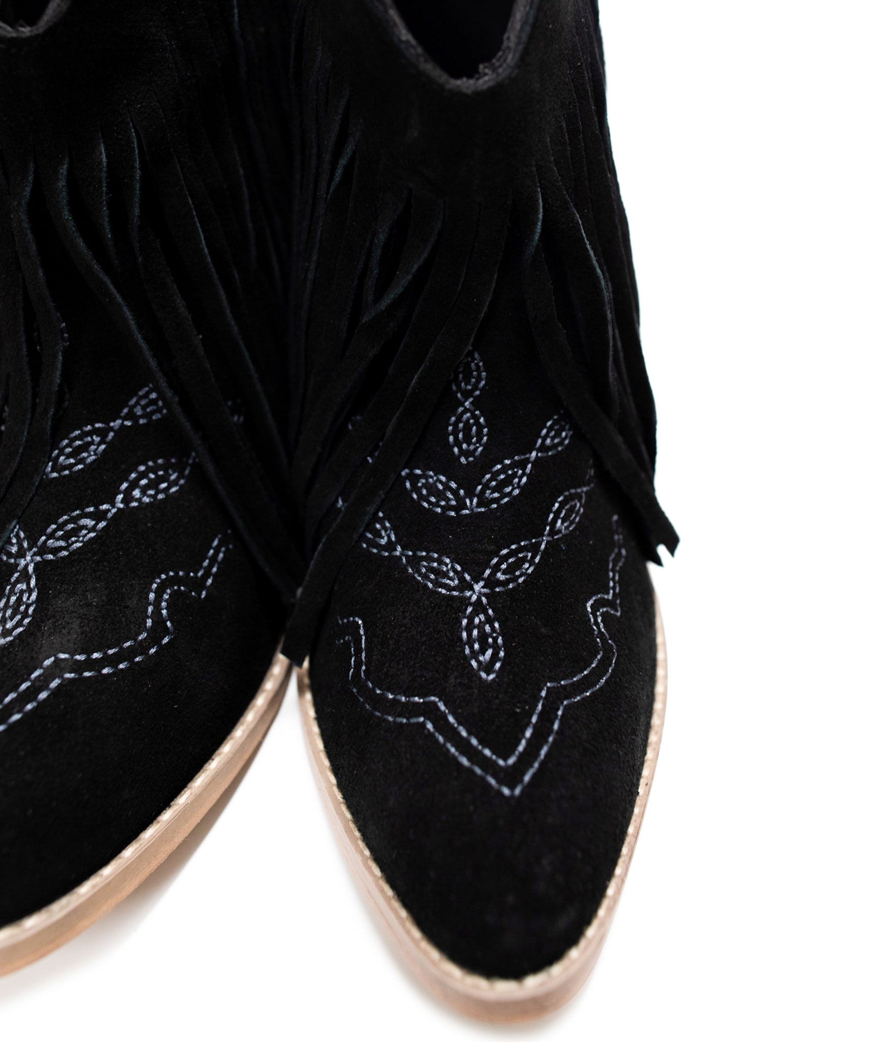Amos Fringe Ankle Bootie in Black Suede Naughty Monkey