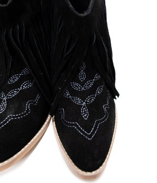 Amos Fringe Ankle Bootie in Black Suede - By Baano