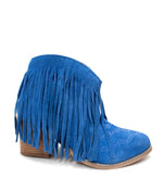Amos Fringe Ankle Bootie in Blue Suede Naughty Monkey
