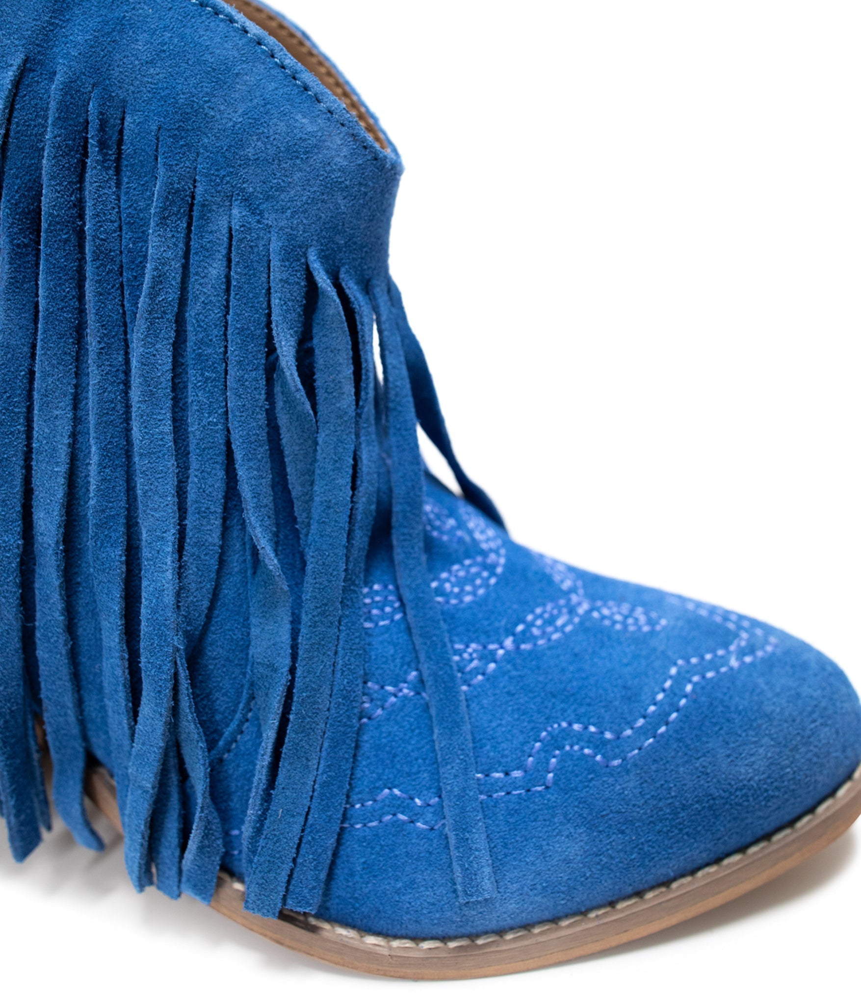 Amos Fringe Ankle Bootie in Blue Suede Naughty Monkey