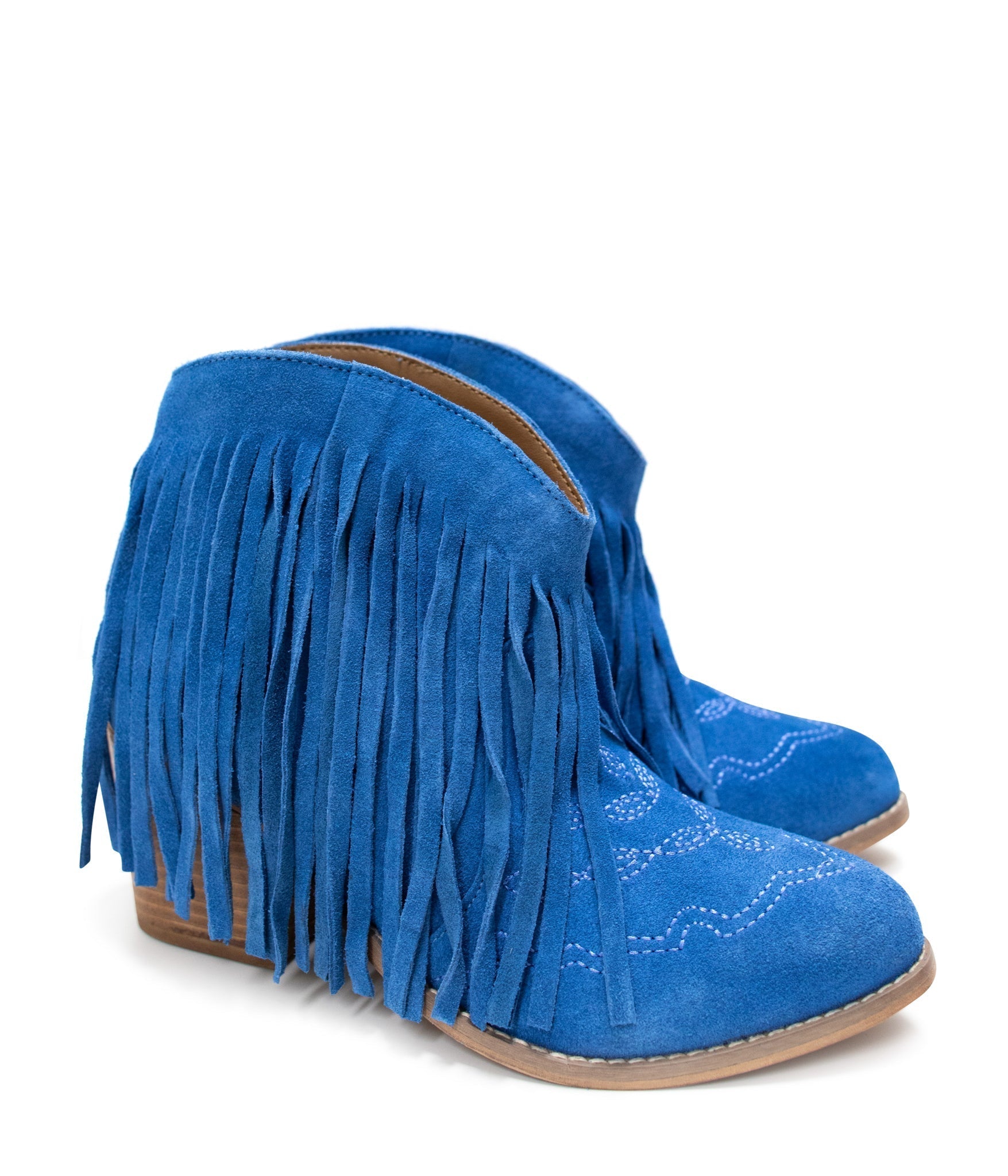 Amos Fringe Ankle Bootie in Blue Suede Naughty Monkey