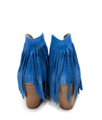Amos Fringe Ankle Bootie in Blue Suede Naughty Monkey