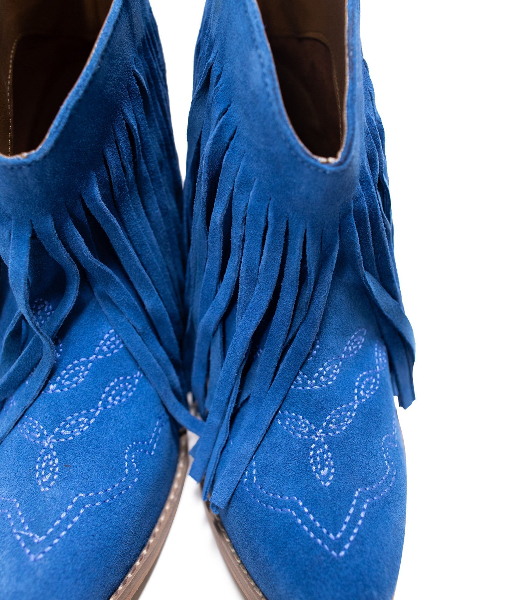 Amos Fringe Ankle Bootie in Blue Suede Naughty Monkey