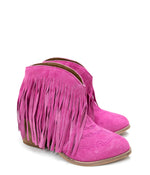 Amos Fringe Ankle Bootie in Magenta Suede Naughty Monkey