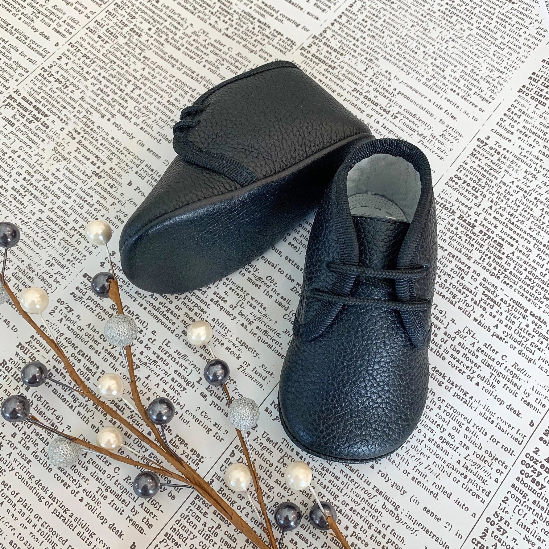Andres- Black Leather Baby Booties