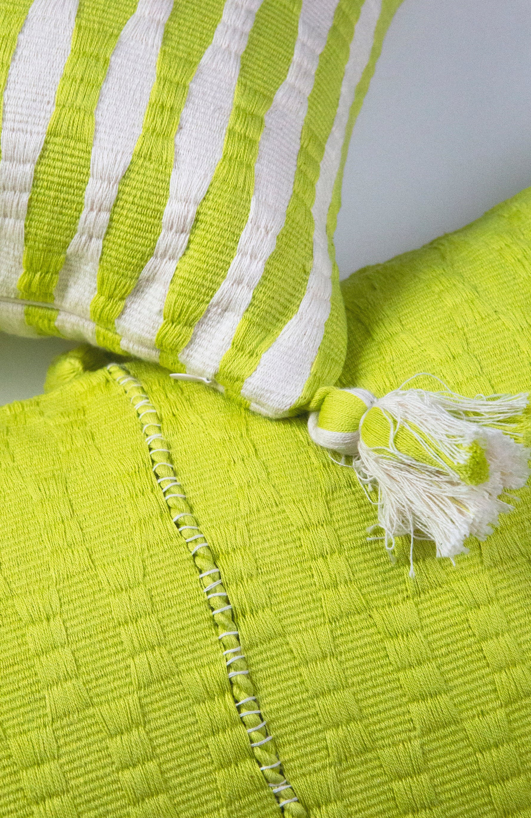 Antigua Pillow - Lemon Lime + Ivory Stripe