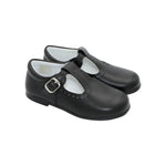 Antonio- Black Leather T-Bar Shoes
