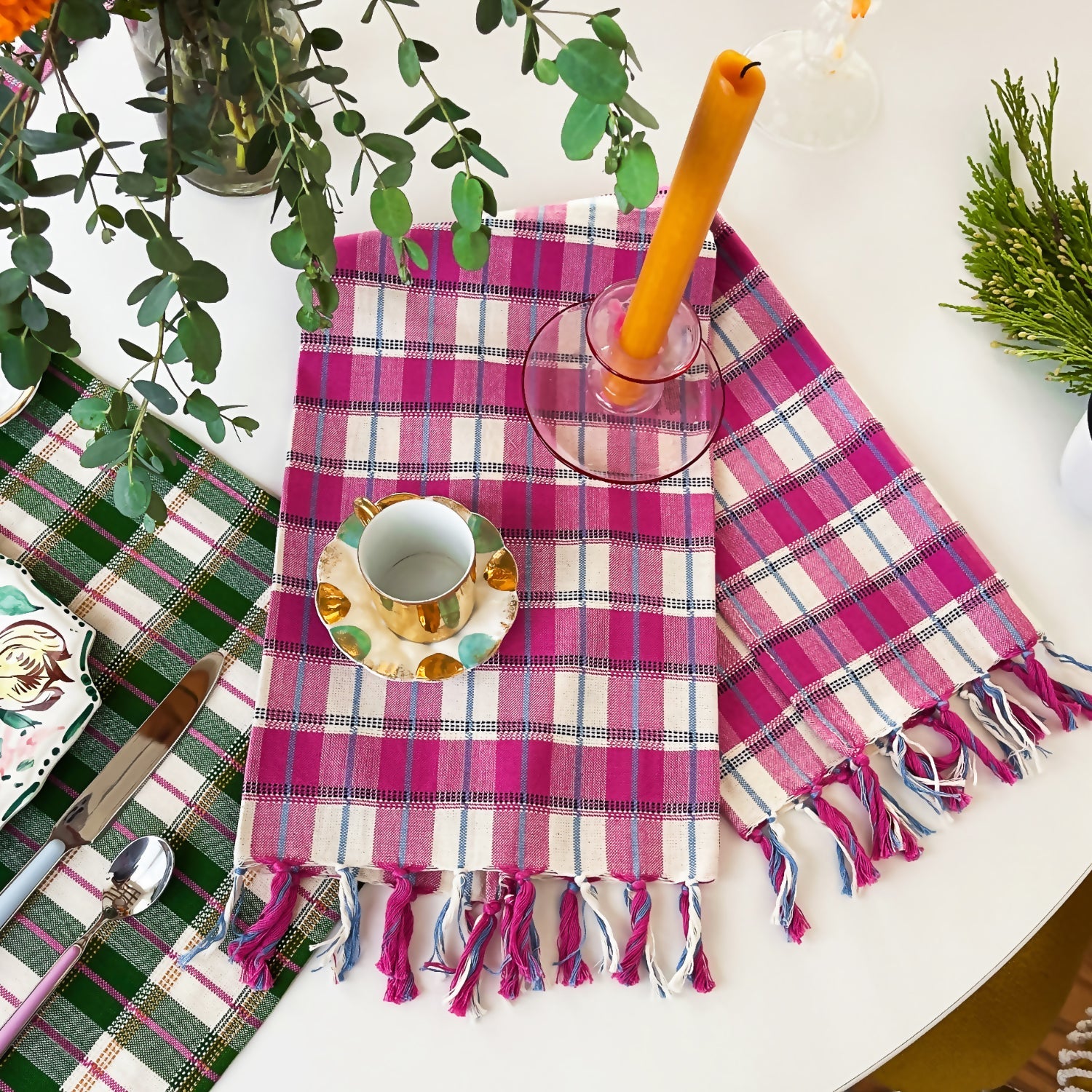 San Andres Gingham Pink & White Kitchen Towel