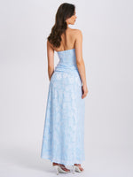 Xatia Baby Blue Jacquard Textured High Slit Maxi Dress Miss Circle