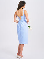 Reina Blue Drop Waist Corset Midi Dress Miss Circle