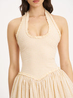 Idella Yellow Gingham U Neck Midi Dress