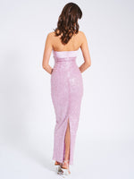 Lainey Purple Satin Sequin Pearls Beaded Maxi Dress Miss Circle