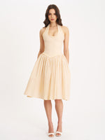 Idella Yellow Gingham U Neck Midi Dress