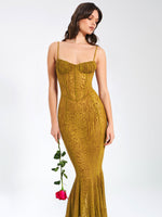 Ulani Gold Burnout Velvet Detail Mesh Maxi Dress Miss Circle