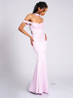 Ivona Mauve Halter Neck Double Duchess Satin Gown