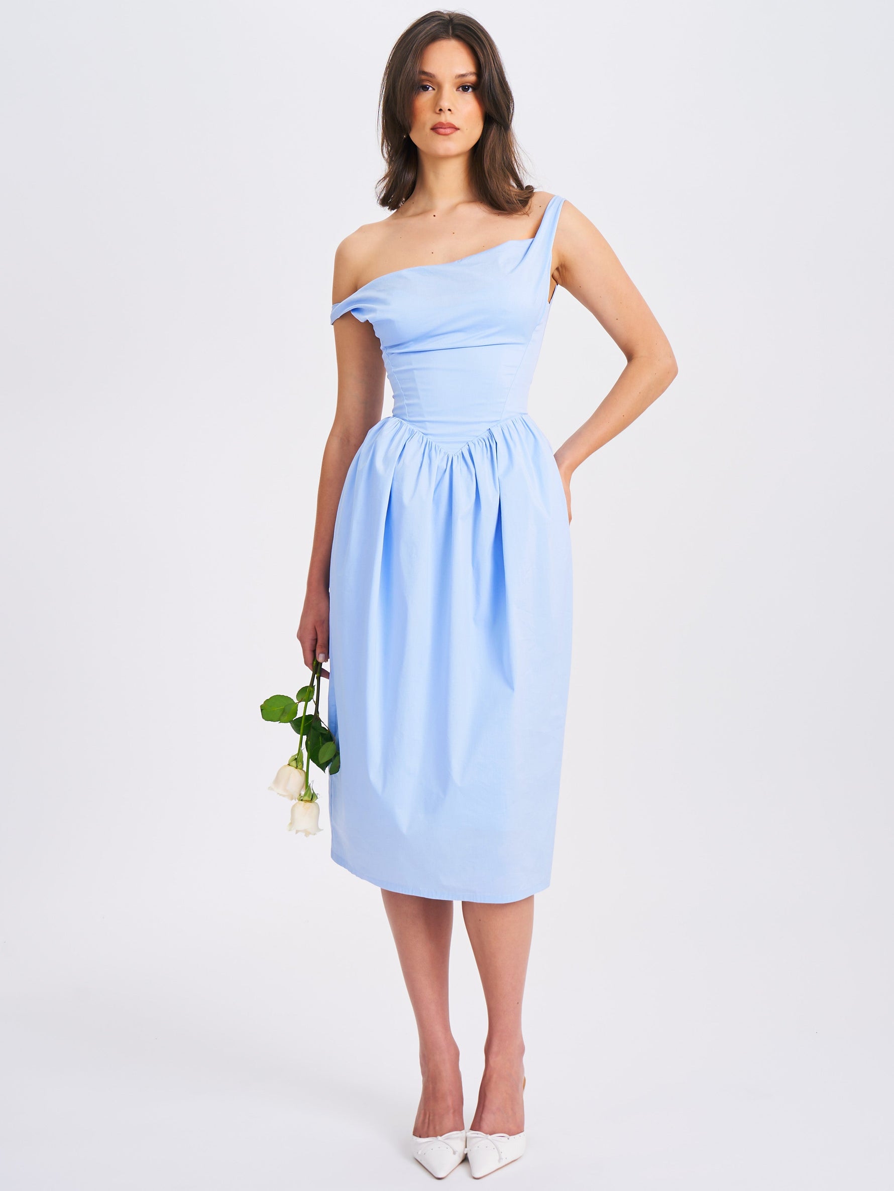 Reina Blue Drop Waist Corset Midi Dress Miss Circle