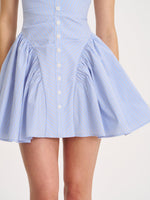 Melody Baby Blue Railroad Stripe Halter Drop Waist Mini Dress