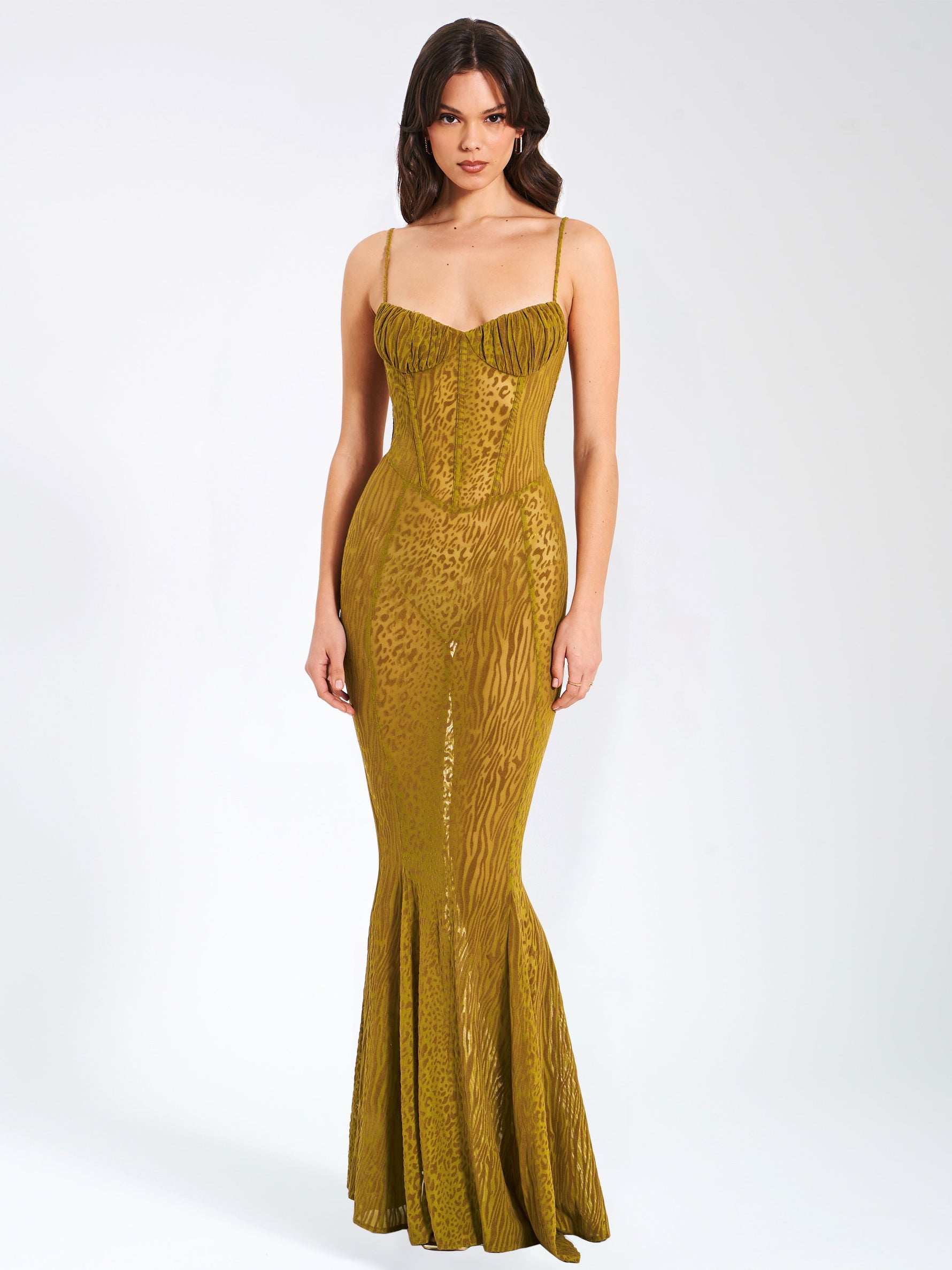 Ulani Gold Burnout Velvet Detail Mesh Maxi Dress Miss Circle