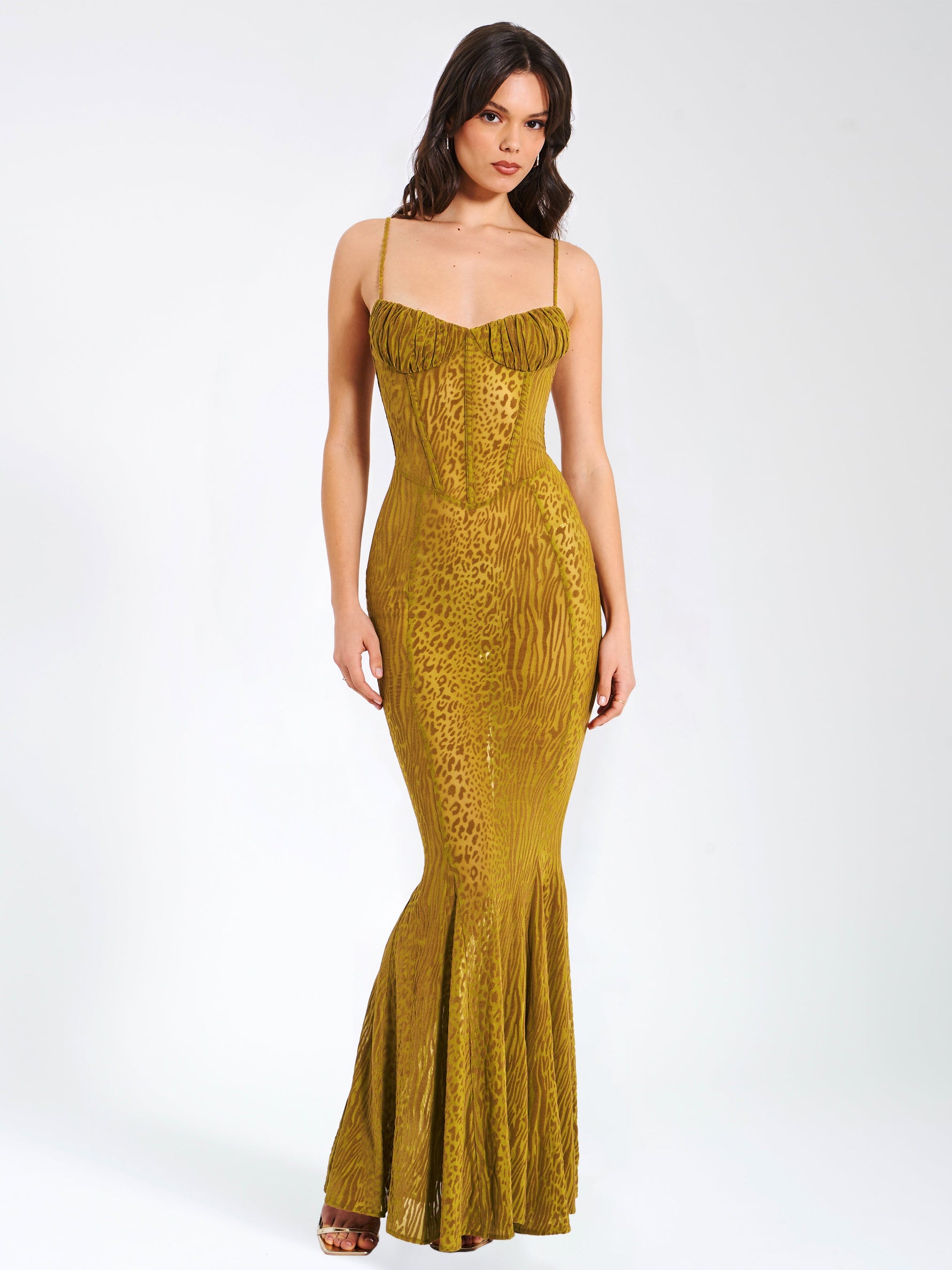Ulani Gold Burnout Velvet Detail Mesh Maxi Dress Miss Circle