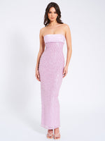 Lainey Purple Satin Sequin Pearls Beaded Maxi Dress Miss Circle
