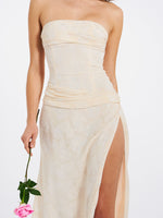 Xatia Off White Jacquard Textured High Slit Maxi Dress Miss Circle