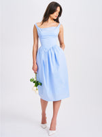 Reina Blue Drop Waist Corset Midi Dress Miss Circle