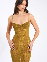 Ulani Gold Burnout Velvet Detail Mesh Maxi Dress Miss Circle