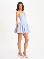Melody Baby Blue Railroad Stripe Halter Drop Waist Mini Dress