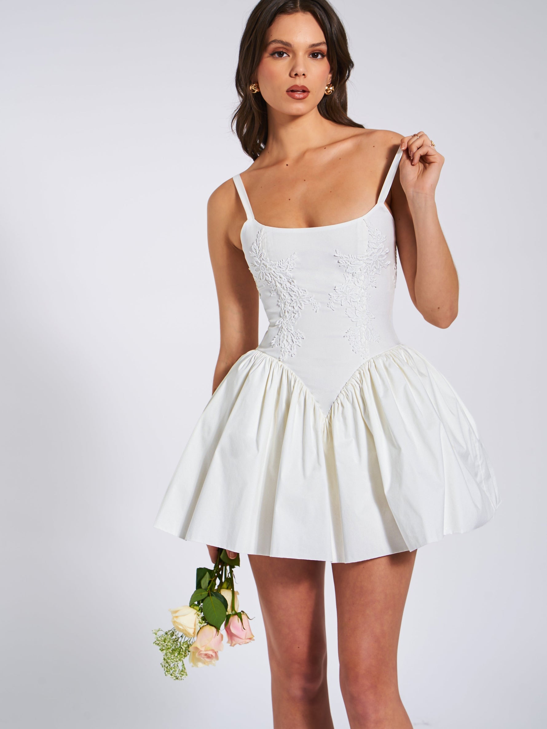 Kadi White Cotton Drop Waist Corset Mini Dress Miss Circle