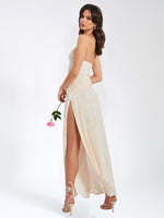 Xatia Off White Jacquard Textured High Slit Maxi Dress Miss Circle