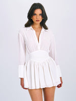 Jamila White Shirt Mini Dress with Embroidered Waist Detail Miss Circle