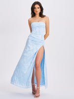 Xatia Baby Blue Jacquard Textured High Slit Maxi Dress Miss Circle