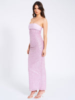 Lainey Purple Satin Sequin Pearls Beaded Maxi Dress Miss Circle