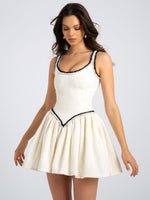 Coco White Boucle Tweed V Waist Mini Dress Miss Circle