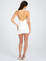 Ori White Halter Neck Crystal Pearl Mini Dress Miss Circle