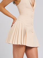 Reyna Beige Backless Pleated Mini Blazer Dress Miss Circle