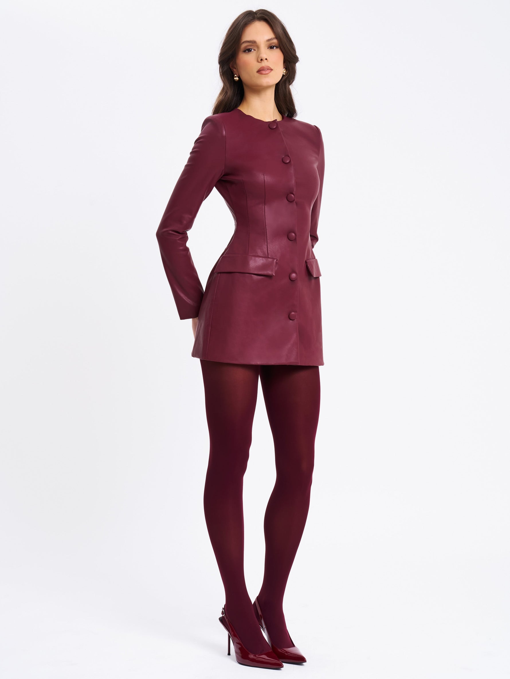 Baila Burgundy Vegan Leather Blazer Mini Dress Miss Circle