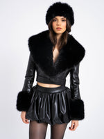 Ziah Cropped Leather Jacket with Fur Collar Miss Circle