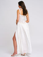 Ulissa White Square Neck Jacquard Textured High Slit Maxi Dress Miss Circle